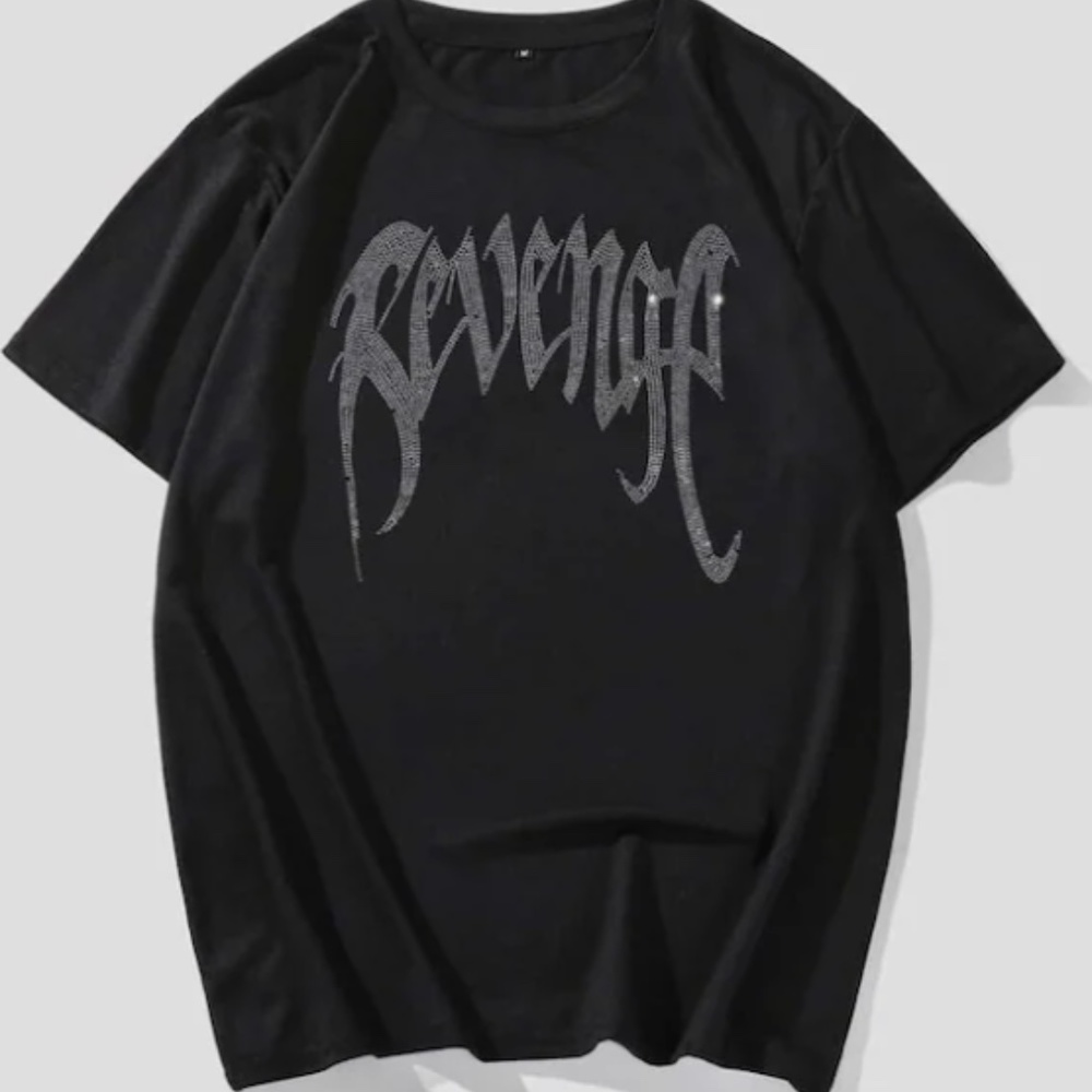 Black Unisex Graphic T-shirt, Streetwear, Revenge, Rhinestone